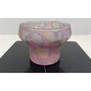 Vintage Israel Handpainted Purple Frosted Glass Vase 1960s 1970s